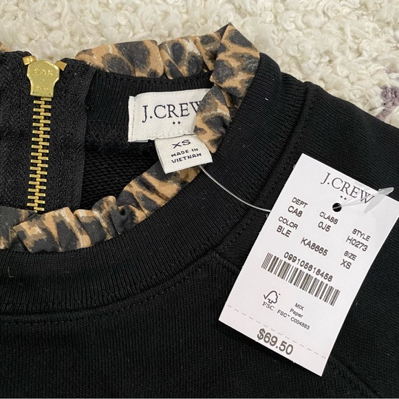 NWT J. Crew Factory Black Sweatshirt with 
Leopard Ruffle Neck - Picture 4 of 5